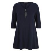 Uitlopend Lang Shirt met Rits Detail Doris S , Blue , Dames