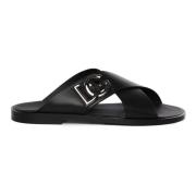 Zwarte leren sandalen met DG-logo Dolce & Gabbana , Black , Heren