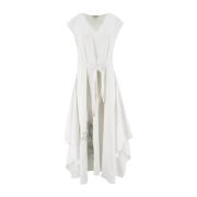 Gestreepte Midi Jurk met Bloemenborduursel Panicale , White , Dames