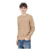 Bruine Crewneck Sweater Visgraatpatroon Tommy Hilfiger , Brown , Heren