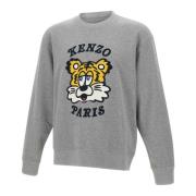 Grijze Katoenen Sweatshirt met Multikleur Logo Kenzo , Gray , Heren