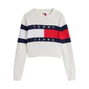 Color Block Trui met Ronde Hals Tommy Jeans , White , Dames