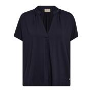 Navy V-hals T-shirt met Plooien MOS Mosh , Blue , Dames