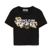 Zwarte T-shirt Polo met Kristallen Versiering Versace Jeans Couture , ...