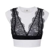 Witte kanten bralette T-shirt slim fit Elisabetta Franchi , White , Da...