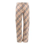 Cargo Linnen Katoenen Broek met Check Motief Burberry , Beige , Heren