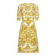 Majolica-print Charmeuse Midi Jurk Dolce & Gabbana , Yellow , Dames