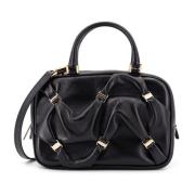 Leren Handtas met Gedrapeerde Details Salvatore Ferragamo , Black , Da...