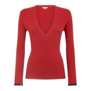 Rode Geribbelde Trui V-Hals Lange Mouw Patrizia Pepe , Red , Dames