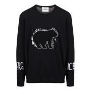 Zwarte katoenen crewneck met logo en beerdetail Iceberg , Black , Here...