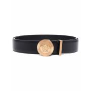 Zwarte Leren Riem Stijlvolle Herenaccessoire Versace , Black , Heren