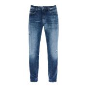 Turquoise Faded Jeans met Vintage Look Boss , Blue , Heren