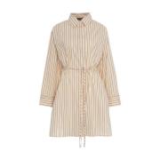 Beige Gestreepte Blouse Jurk Elegante Stijl Roberto Collina , Beige , ...