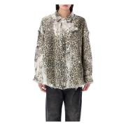 Leopard Print Drop Neck Shirt R13 , Multicolor , Dames