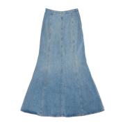 Denim Flared Rok Oil Blue Wash Haikure , Blue , Dames