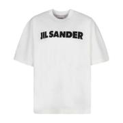 Wit Logo Print T-shirt Jil Sander , White , Heren