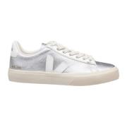 Zilveren Leren Sneakers Ronde Neus Model Veja , Gray , Dames