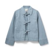 Blauw Gestreepte Denim Jack met Strik Details Sofie Schnoor , Blue , D...