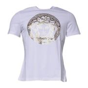 Medusa Print Katoen Crew Neck T-shirt Versace , White , Heren