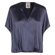 Elegante Zijden Blouse Semicouture , Blue , Dames