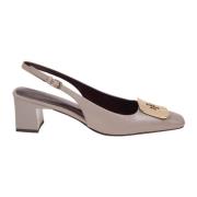 Georgia Leren Slingback met Logo Plaat Tory Burch , Gray , Dames