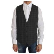 Elegante Geruite Wollen Vest voor Mannen Dolce & Gabbana , Gray , Here...