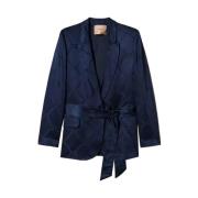 Navy Blauwe Satijnen Blazer Twinset , Blue , Dames