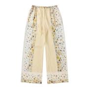 Elegante Bloemen Zijden Broek Room Munthe , Multicolor , Dames