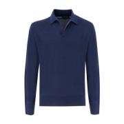 Essentiële Lange Mouw Wol Polo Shirt Sease , Blue , Heren