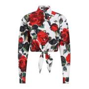 Rose Print Cropped Shirt Wit Dolce & Gabbana , Multicolor , Dames