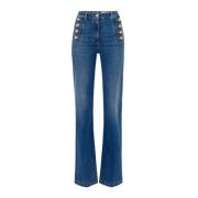 Flared High Waist Sailor Button Jeans Elisabetta Franchi , Blue , Dame...