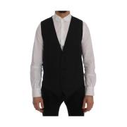 Elegante Gestreepte Wollen Vest Dolce & Gabbana , Gray , Heren