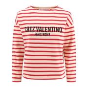 Gestreept katoenen T-shirt met print Valentino , Red , Dames