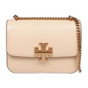 Vanilla Leren Schoudertas met Dubbel T Logo Tory Burch , Beige , Dames