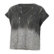 Mohair Blend Grijs Gilet Sweater Kaos , Gray , Dames