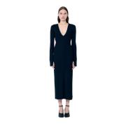 Stretch Midi V-hals Jurk MM6 Maison Margiela , Black , Dames