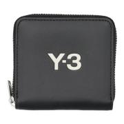 Zwarte Leren Logo Ritsportemonnee Y-3 , Black , Unisex