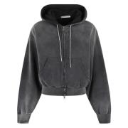 Rhinestone Drawcord Zip-Up Hoodie T by Alexander Wang , Gray , Dames