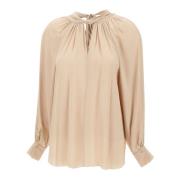 Vrouwelijke Naakt Rayon Shirt met Strik Kaos , Beige , Dames