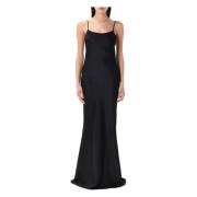 Zwarte Maxi Slip Jurk met Open Rug Andamane , Black , Dames