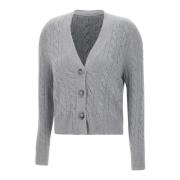 Grijze Vest met V-hals en Kabelpatroon Kaos , Gray , Dames