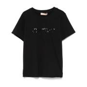 Zwarte Crew Neck T-shirts en Polos Twinset , Black , Dames