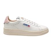 Witte/Roze Leren Sneakers met Stiksels Autry , White , Dames