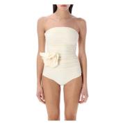 Bloem Applicatie Strapless Gedrapeerd Badpak Magda Butrym , Beige , Da...