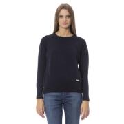 Luxe Blauwe Wol-Kasjmier Crew Neck Sweater Baldinini , Blue , Dames