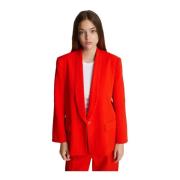 Elegante Rode Smoking Stijl Blazer Munthe , Red , Dames