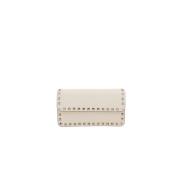 Studded Ketting Portemonnee Ivoor Leer Valentino Garavani , Beige , Da...