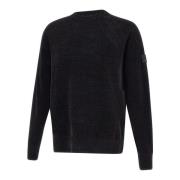 Zachte Chenille Sweater, Zwart, Ronde Hals Dekker , Black , Heren