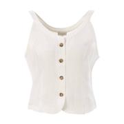 Linnen Gilet Top met Knopen JC Sophie , Beige , Dames