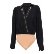 Zwarte Shirt Bodysuit met Gouden Rits Elisabetta Franchi , Black , Dam...